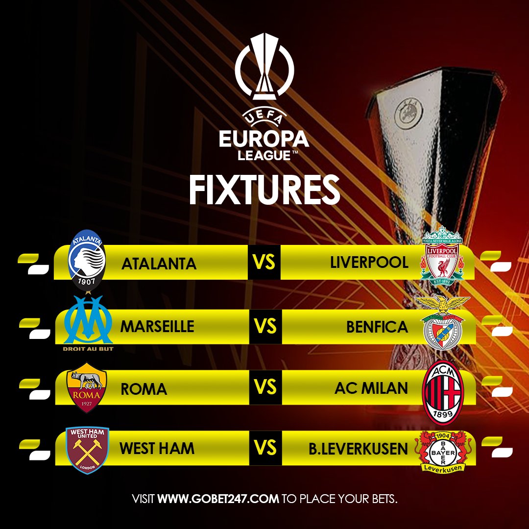 Which teams will advance to the semi-final of the UEFA Europa League?

Visit gobet247.com to make your predictions.

#Gobet247 #GoWin #UEFA #EuropaLeague #UEL