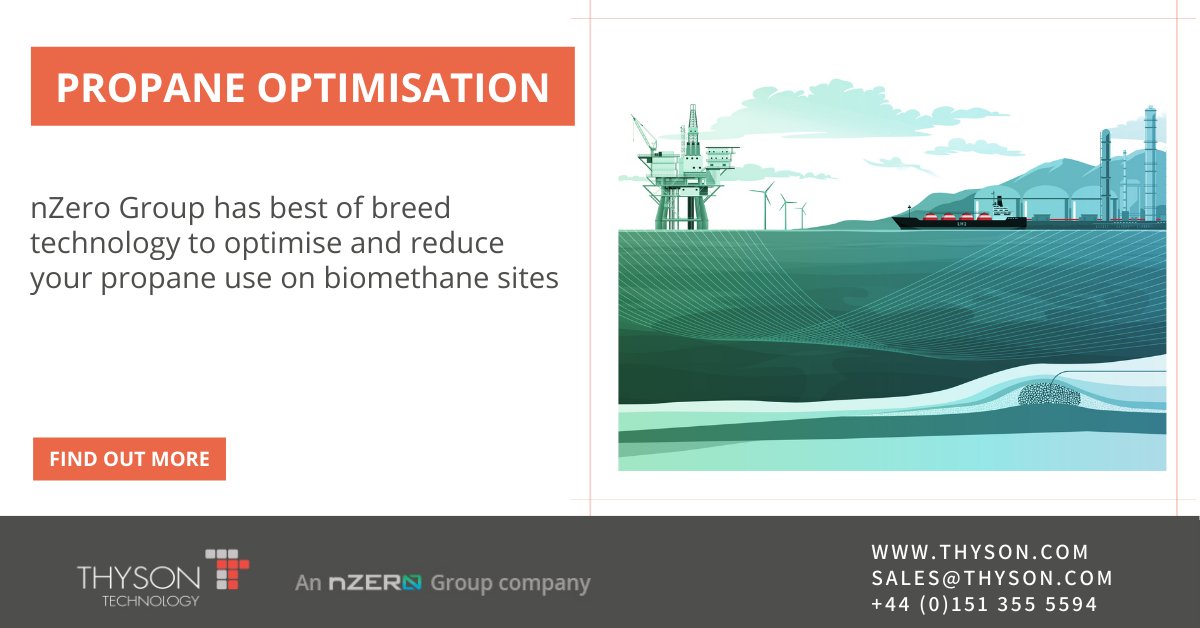 Thyson_UK's tweet photo. Propane has traditionally been blended with biomethane to meet network operator calorific values targets. 

nZero Group is able to dynamically blend biomethane with natural gas, reducing and potentially eliminating the use of Propane.

https://t.co/sedMu16l9J 

#biomethane https://t.co/XAX8F9yHxc