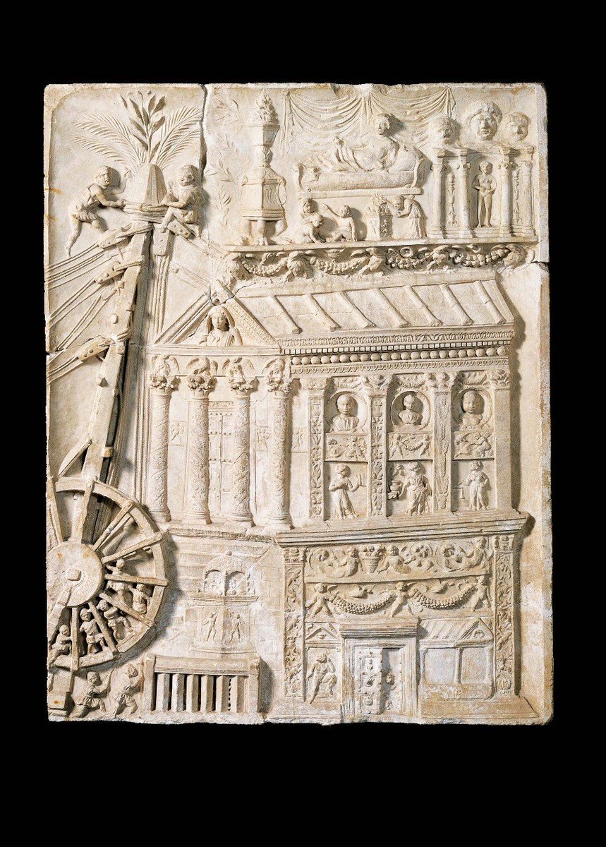 #ReliefWednesday - The polyspaston panel from the Haterii Tomb Relief, ca. Early 2nd Century AD, highlighting their role as builders in the Flavian era. Brings back memories of the Cambridge Latin Course!  #Roman #Art 

Image: Musei Vaticani (9997). Link - museivaticani.va/content/museiv…