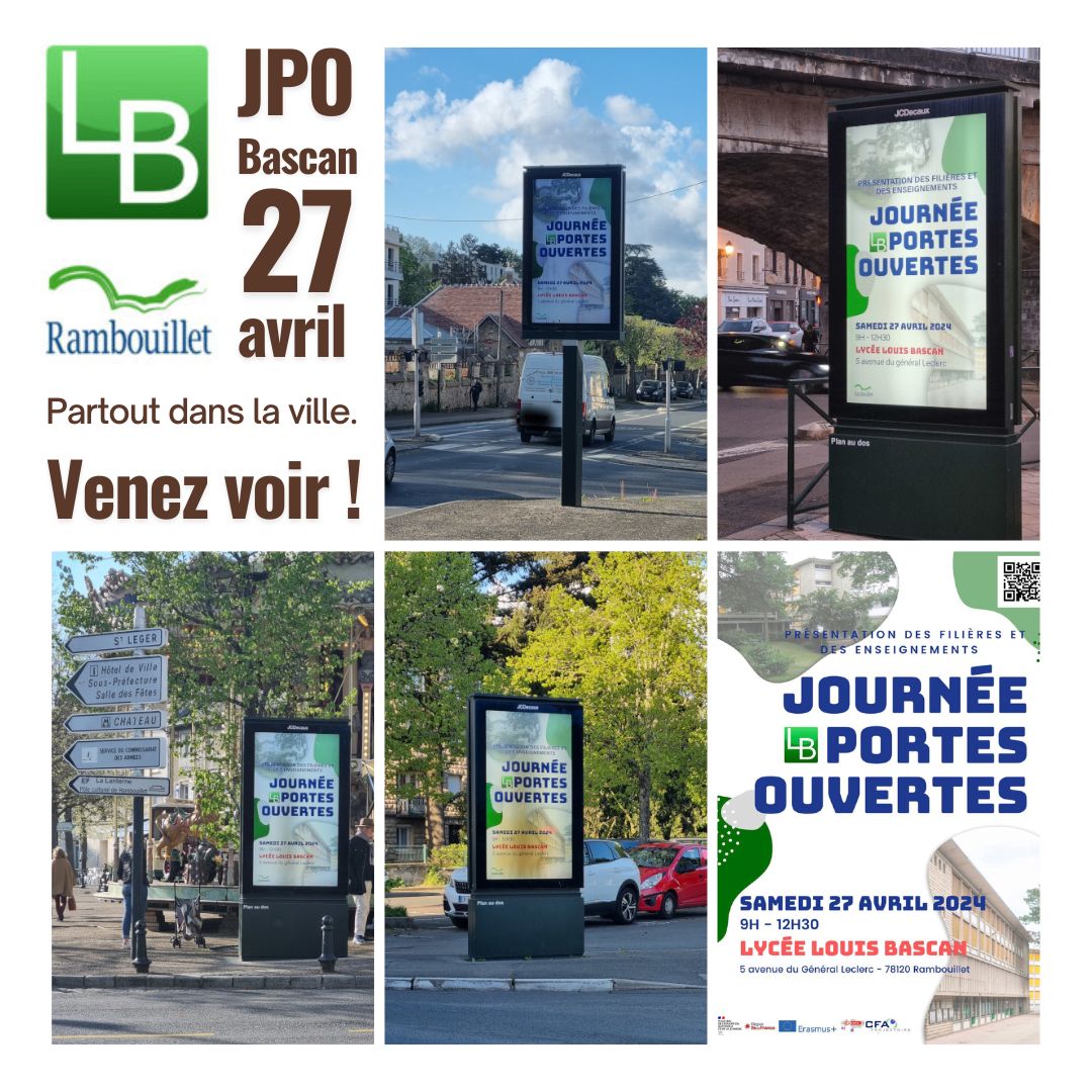 [#JPO #ViensVoir #Bascan360] J-10
Partout dans la ville de #Rambouillet : retrouvez l'affiche officielle des #PortesOuvertes 2024 du lycée #Bascan qui auront lieu samedi 27 avril de 9h à 12h30. Venez nous voir, c'est bientôt ! - Tout savoir |→ lyc-bascan.fr/category/le-ly…