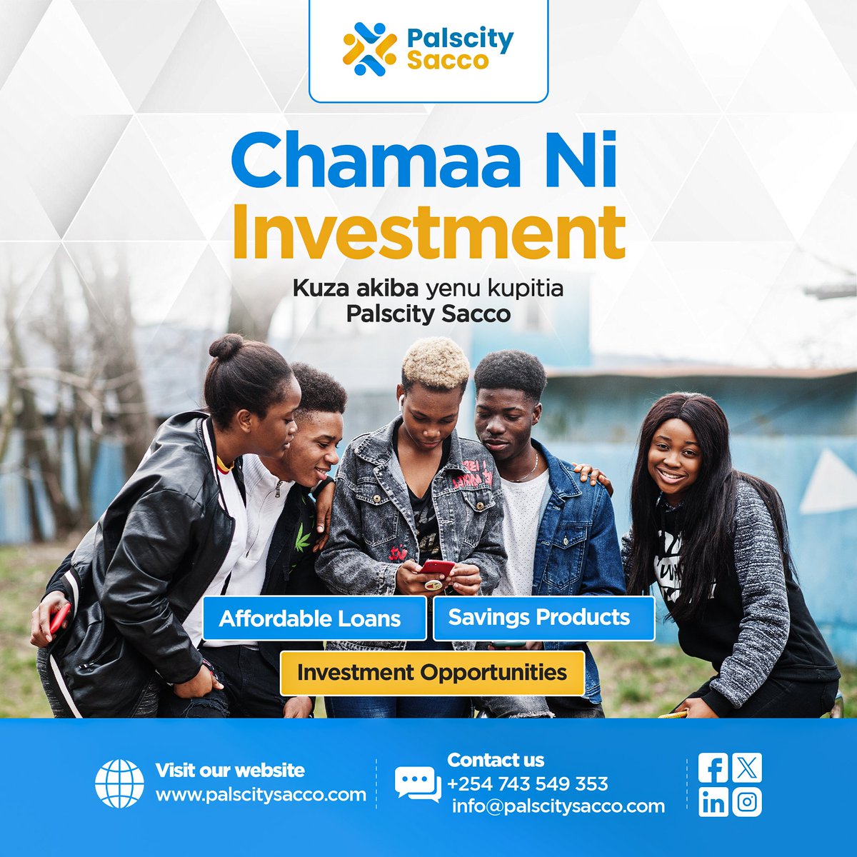 PalscitySacco's tweet photo. Calling all Chamas and groups!
Unlock the power of collective financial growth with Palscity Sacco!
Visit our website today https://t.co/8oqazmaE3G to learn more!
#JoinUsNow #FinancialUnity
#TheExplainer #Tuliwashow Kawaida #BuildingLIVESScholarship https://t.co/j2CpkyqRjQ