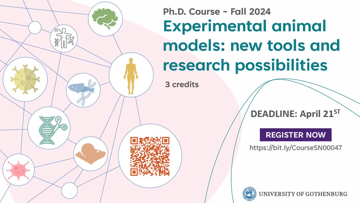 fran_longo17's tweet image. Our #PhDCourse  “Experimental animal models: new tools and research possibilities” will be offered again this year and applications are currently open! Only a few spots are still available.
Application deadline: April 21st
Read more and apply here: bit.ly/CourseSN00047