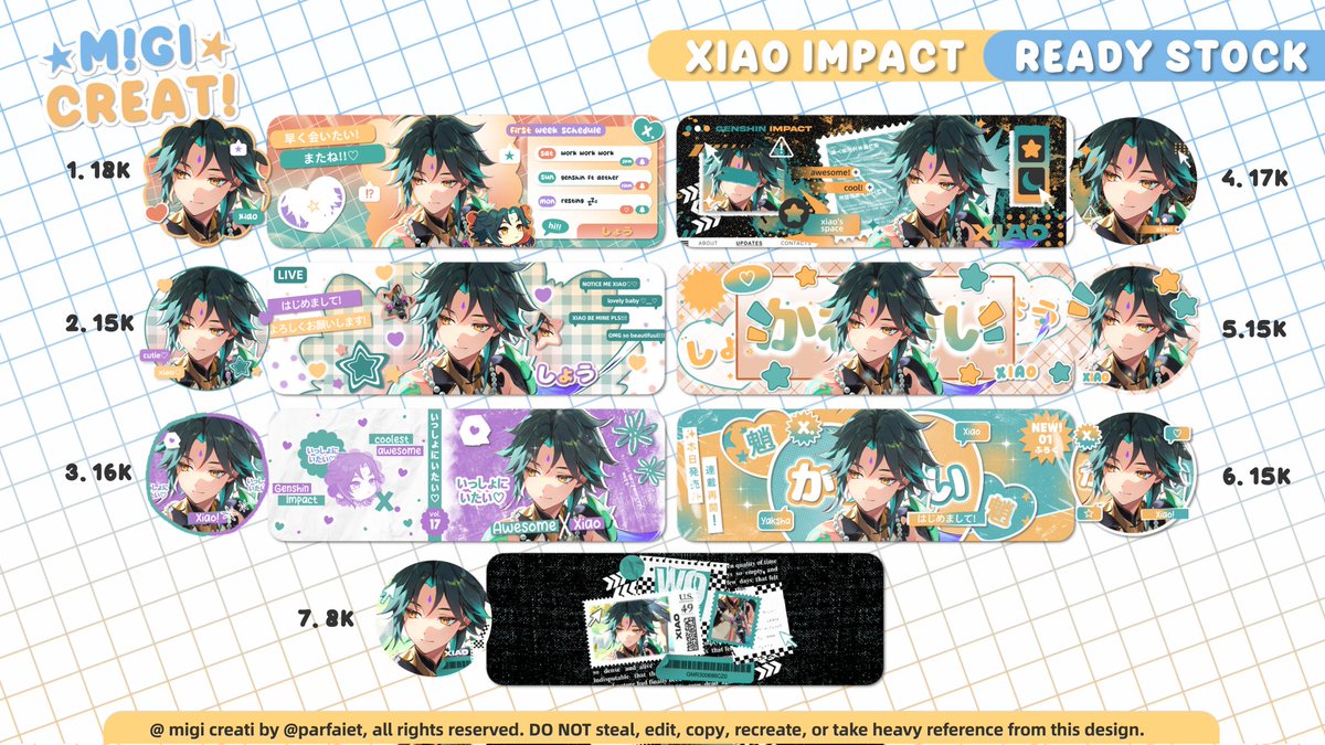 parfaiet's tweet photo. minta tolong repost/hypenya? thank you! 🫶

haii, migi bawa layout ready stock xiao bday impact! harga terteraa, bisa dijemput nanti jam 7pm atau take lebih cepat mulai jam 4.30pm wib dengan add fee +2k each! 

untuk detail check dibawah! #zonauang #zonaba https://t.co/YhoSStwvfB