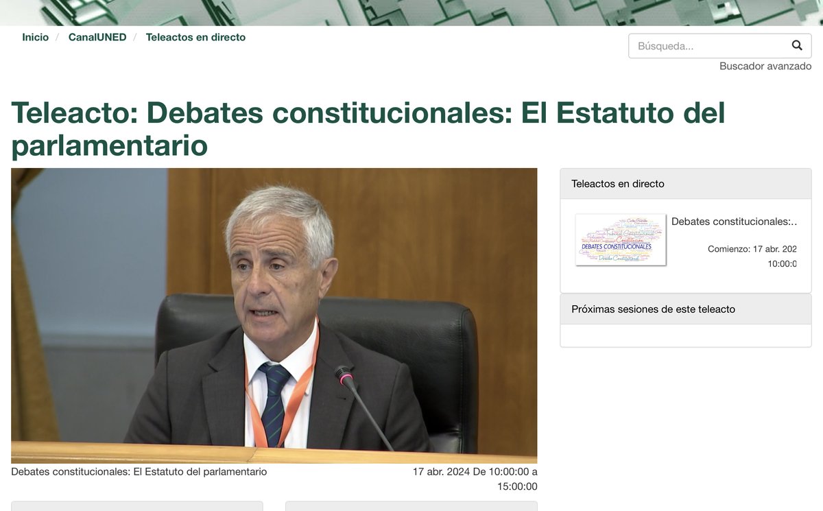 Seminario sobre EL ESTATUTO DEL PARLAMENTARIO @FacDerecho_UNED @IDP_UCM @IDPC_UC3M @Fundacion_MGA Ponencia de Manuel CAVERO GÓMEZ, Letrado de @Congreso_Es En directo en canal.uned.es/live/event/660…