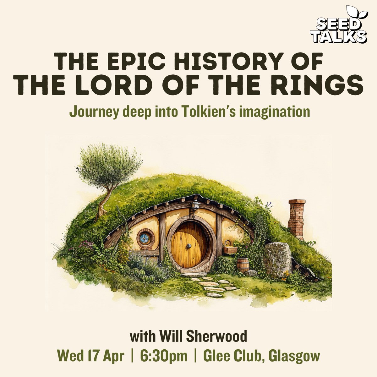 Coming up tonight! 🕡👇 @SeedTalks: The Epic History of The Lord of the Rings with Will Sherwood Doors: 6:30pm Last entry: 7pm Approx finish: 9:30pm 🎟️ Tickets can be purchased on the door or in advance from bit.ly/SeedTalksGlasg…