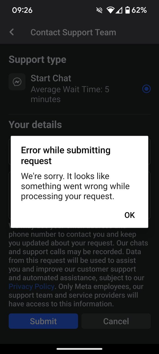 Hey <a href="/Meta/">Meta</a> <a href="/facebook/">Facebook</a> I have a pretty serious problem and no way to resolve it. Ads are still running from my account long after I changed my passwords. Tried multiple times to report but all I get is an error message