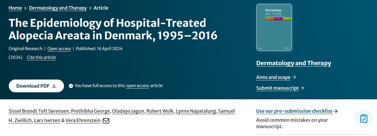 The Epidemiology of Hospital-Treated Alopecia Areata in Denmark, 1995–2016. Read the study here: link.springer.com/article/10.100… #dermatology #alopecia