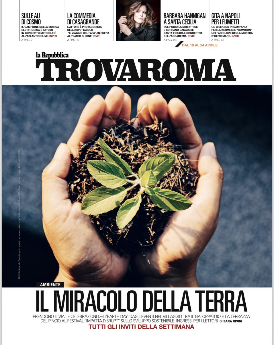 Protagonista del nuovo #TrovaRoma è la #GiornataMondialedellaTerra. Dal Galoppatoio alla Terrazza del Pincio, dalla Nuvola alla @CasadelCinema: @SaraRisini parla dei tanti eventi da vivere nel #VillaggioperlaTerra (@EarthDayItalia). Domani in edicola con @repubblica.