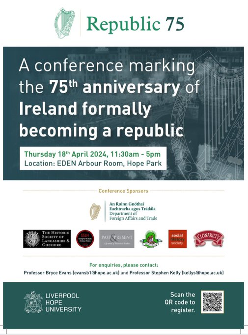 One more day till our conference @LiverpoolHopeUK We have many great speakers that we look forward to listening to tomorrow @DanMulhall @CaoimheNicD @DonalkCoffey @mangan_sarah @IrlNorthEngland @felixmlarkin Registration begins at 11:15am @drbryceevans