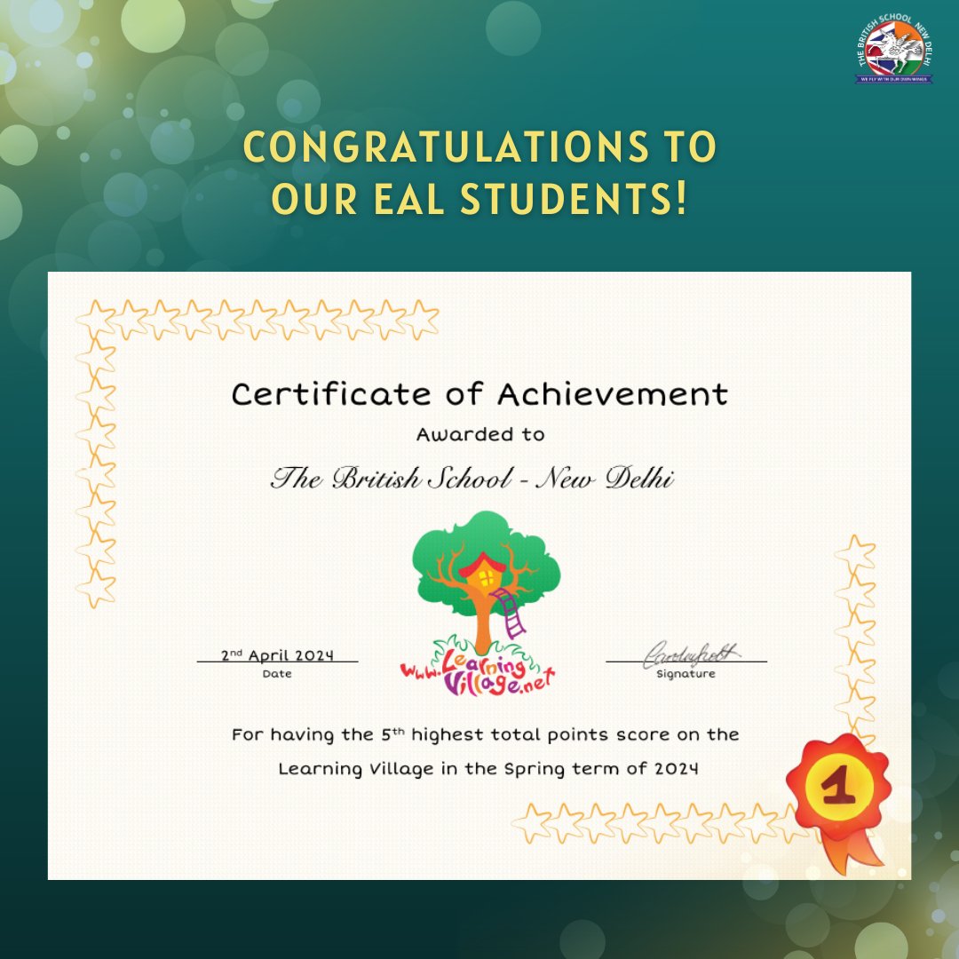 #5! We are thrilled to announce that our @EalTbs students have scored the fifth highest total points worldwide on the @eal_teaching Learning Village in the Spring term! 🤩 Please join us in applauding our students. 👏🌟 #TBSDelhi #TBSCommunity #EAL #BlendedLearning