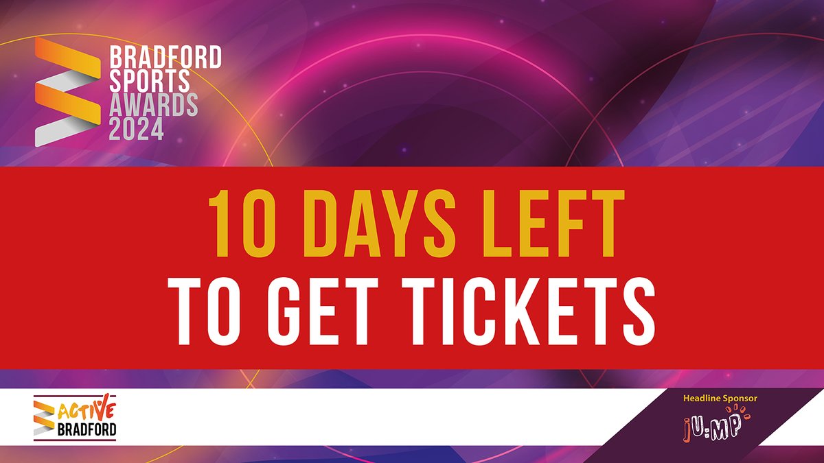 10 DAYS LEFT

Make sure you don't miss out. 

Sales for the Bradford Sports Awards 2024, held on Friday 17th May at the Life Centre, can be purchased here 👉 bit.ly/4aqouuh

#BSA24 #ActiveBradford