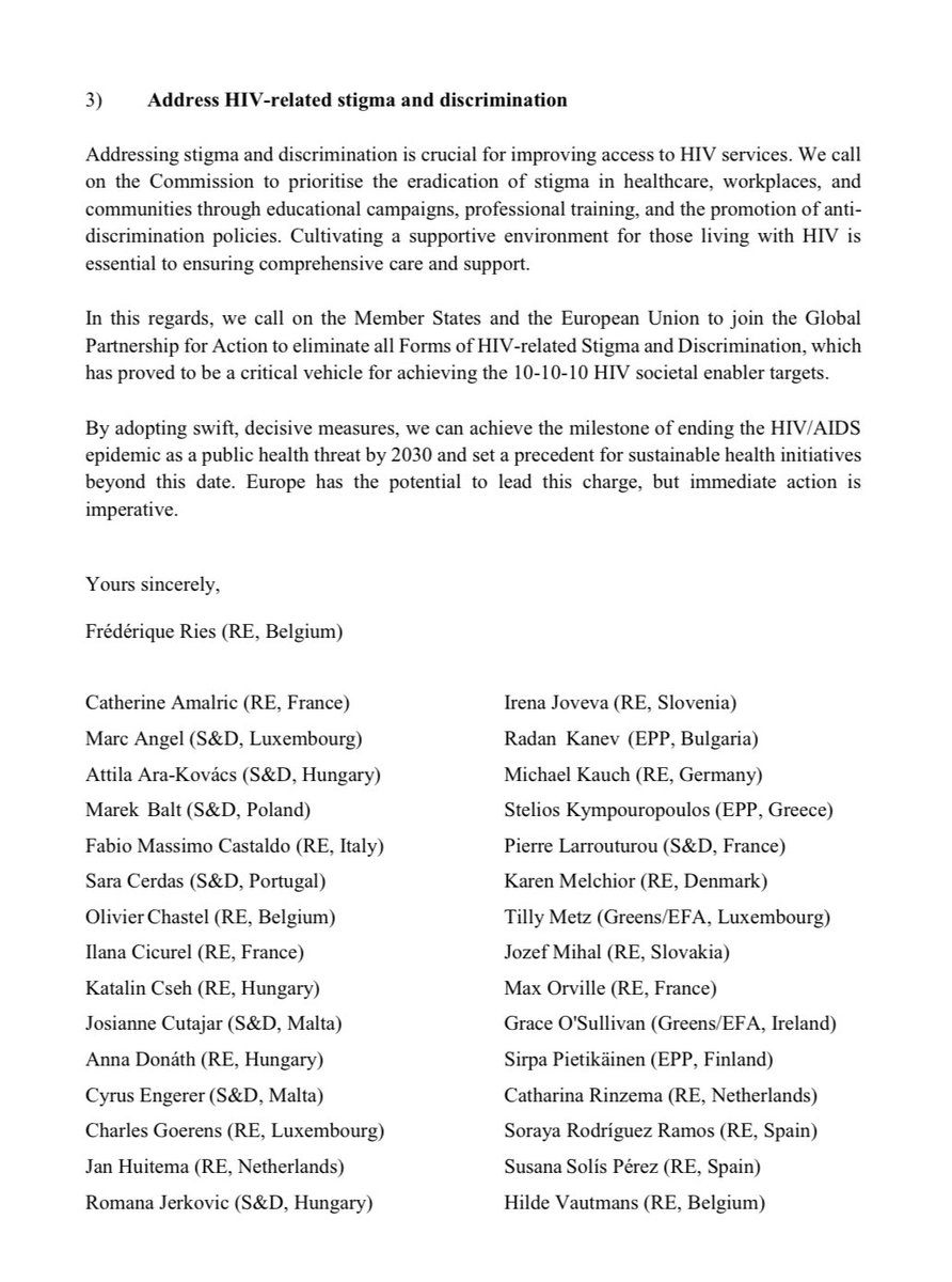 Last chance for the EU to end the HIV epidemic before 2030 - our UNAIDS goals deadline. The next Commission has to hear our call. This is the letter we sent to President von der Leyen ⬇️📬 @AMALRICCatheri1 @MarcAngel_lu @AraKovacs @PoselBalt @FMCastaldo @sara_saracerdas…