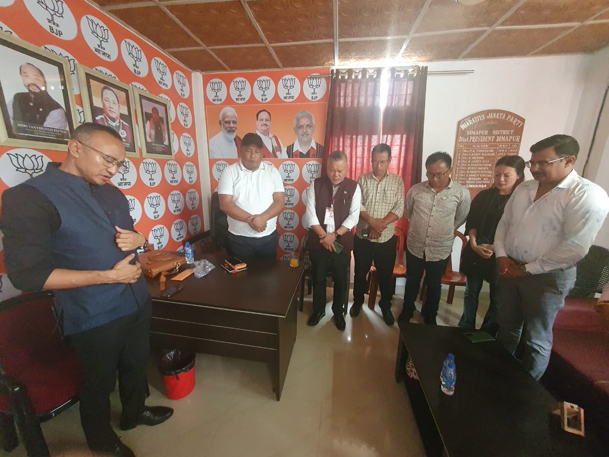 PDA consensus candidate Shri <a href="/Dr_ChumbenMurry/">Dr. Chumben Murry</a> ji paid a courtesy visit to the BJP Dimapur District Office this afternoon and interacted with State party officials and karyakartas led by State <a href="/BJP4Nagaland/">BJP Nagaland</a> President Shri <a href="/YepthomiBen/">Benjamin Yepthomi</a> ji in presence of National BJP Spokesperson