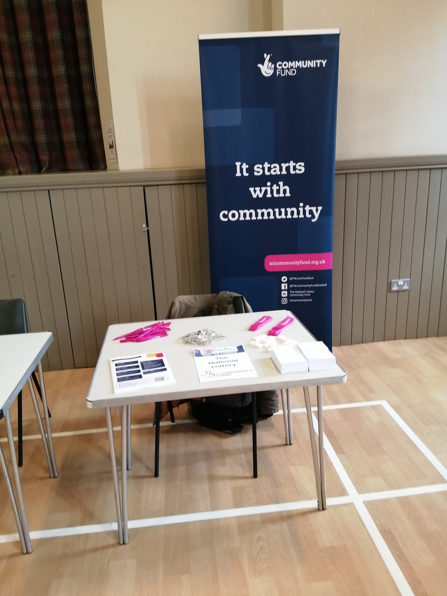 All set up at St Boswells Village Hall for Meet The Funders @BordersTSI. Great to be here to meet groups to talk about ideas and also catch up with other funders! <a href="/TNLComFundScot/">The National Lottery Community Fund Scotland</a>