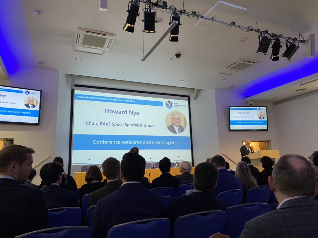 AJElliottEng's tweet photo. Excited to be attending the @esa International #EnergyFromSpace Conference at @AeroSociety today! I’ll be presenting my work on structural dynamics of very large space structure at 14:45 tomorrow - come and say hello if you’re interested! https://t.co/FaiyZ1yAal