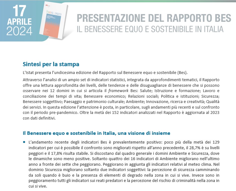 Online la nota stampa del #RapportoBes #istat Scopri di piu ➡️istat.it/it/archivio/29…