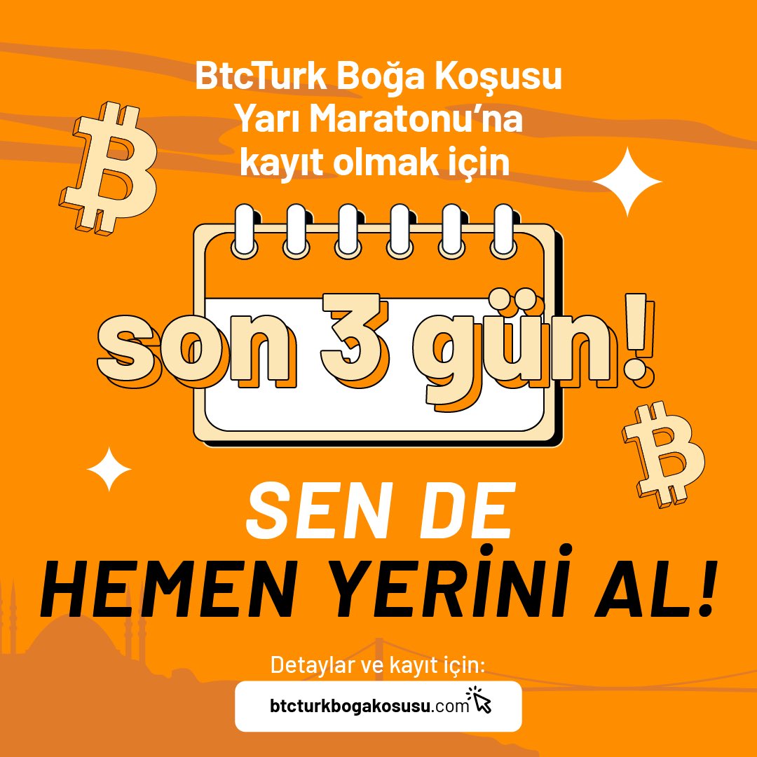 BtcTurk Boğa Koşusu Yarı Maratonu’na kayıtlar devam ediyor! Kayıt olmak için son 3 gün! Hemen btcturkbogakosusu.com’dan kaydını tamamla, #Bitcoin Ödül Yarılanmasını kutlayacağımız bu tarihi günde koşarak toplam 2.1 Bitcoin değerinde 238 ödülden birini kazanma şansı yakala.…