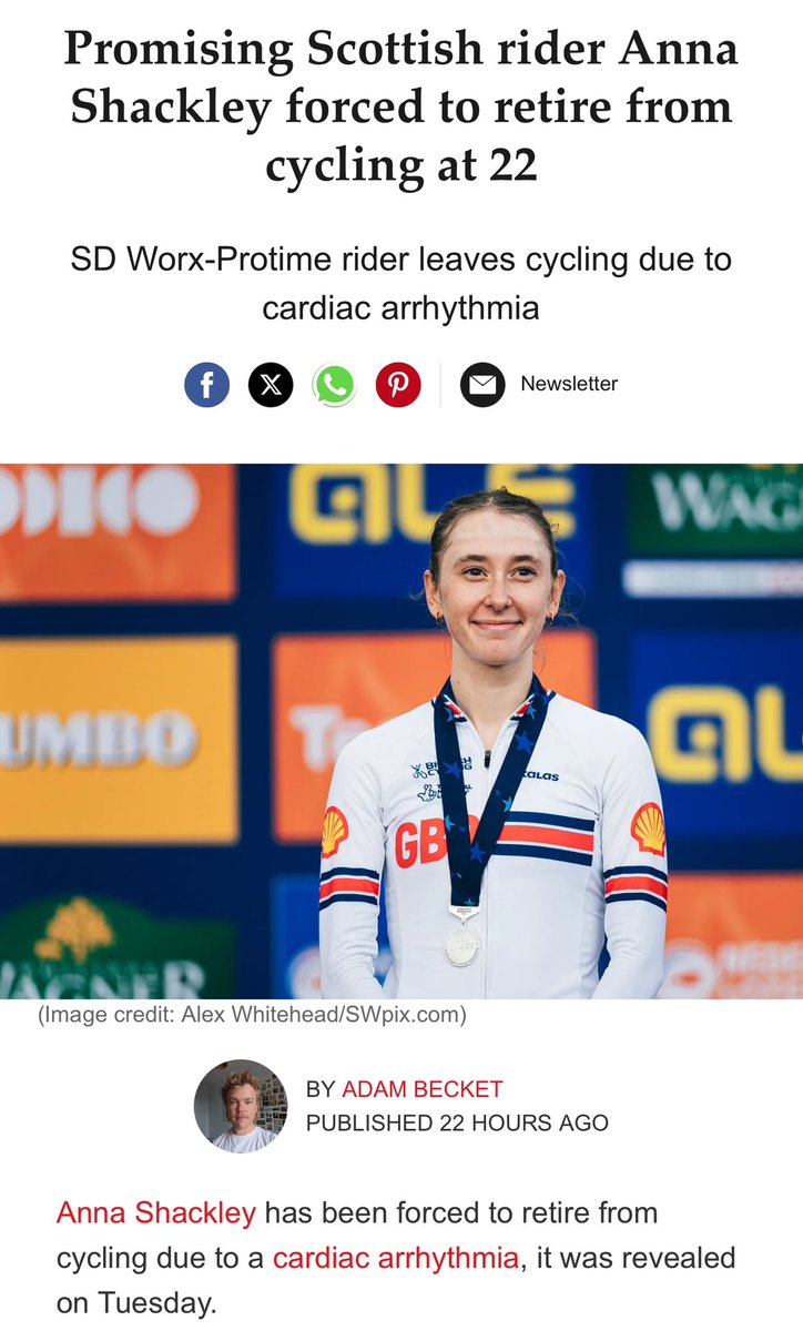 Professional rider Anna Shackley, 22 forced to retire after suddenly developing cardiac arrhythmia 

cyclingweekly.com/racing/promisi…