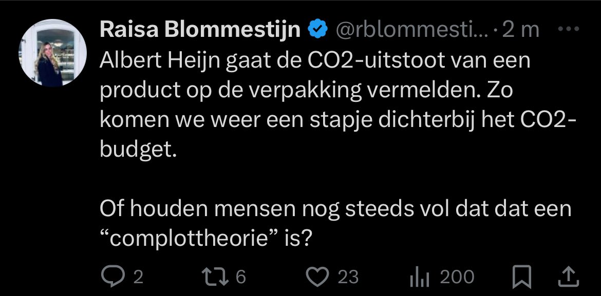 PostvanFenna's tweet image. Nou idd Raisa… quelle horreur 🙄😬. Ik vind het dus juist fijn te zien wat mijn footprint is. Ik kan tenslotte moeilijk beter rekening houden met onze aarde als ik niet weet hoe. Die paniek de hele tijd. Niets beters te doen? #NoPlanetB #CO2Budget #WEF 
Cc: @albertheijn
