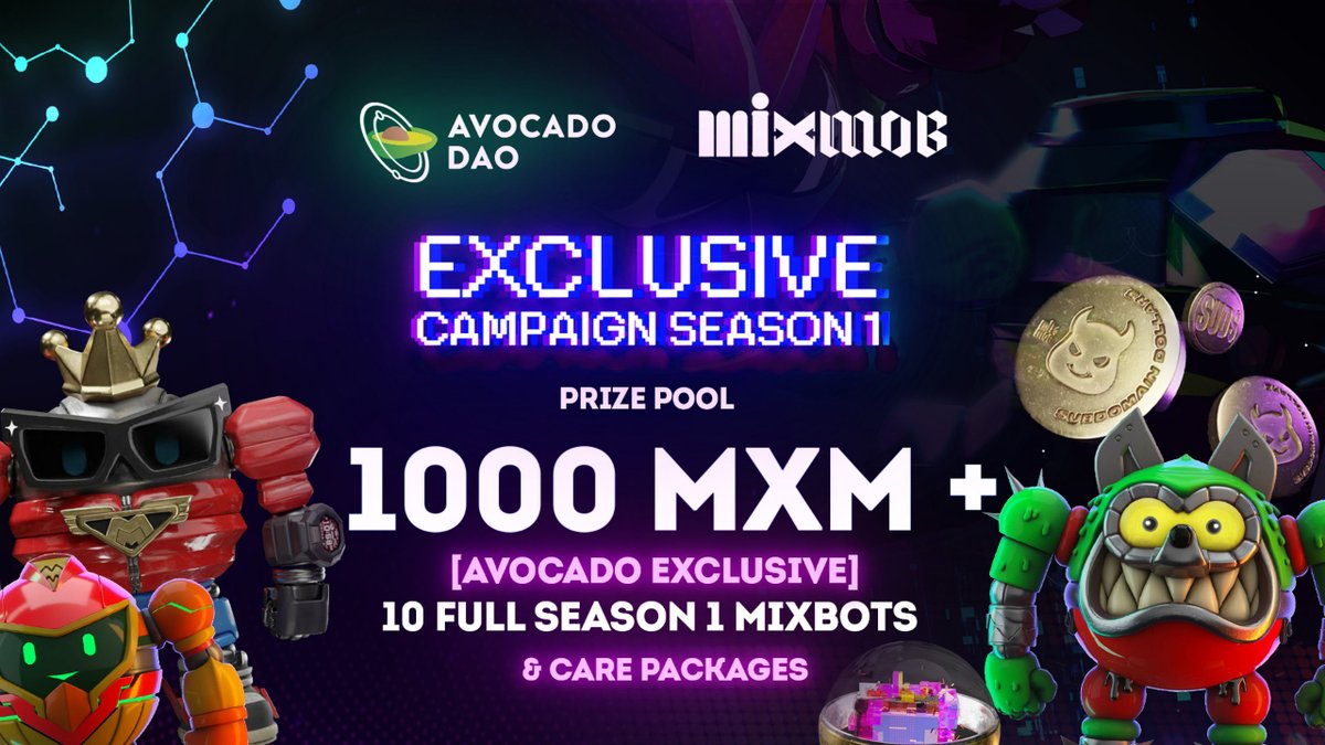 🏁 Ready, set, GO! 🎮 

Drive into the #MixMob mayhem! 🔥Grab your gear to bag a Care Packages instantly & AG Exclusives! 🏎️

📦 Care Package for all users!
🏆 10 Full Season 1 MixBots + 1k MXM to 10 winners!

🔗 Start NOW: avocadodao.io/quests/mixmob-…
📆 Hurry! Ends on April 20th