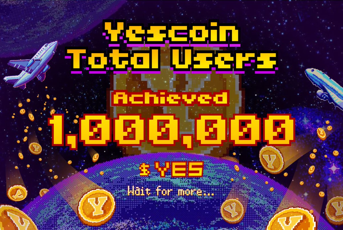 🎉1,000,000 USERS — Ready to take another ride  to the moon ??? 🚀

We focused on pushing some great updates out. Now it's time to LET THE PARTY BEGIN!

Retweet &amp; Follow us
PLAY now: t.me/theYescoin_bot
Boost your rewards by using the /ref_link command for referrals.

GET