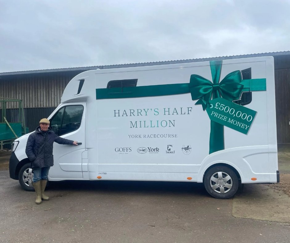 Clive Cox receiving his prize of a brand new @vanstheault Proteo Switch horsebox (for 6 months) for winning the @GoffsUK Harry Beeby Premier Yearling Stakes at @yorkracecourse. Enjoy!!