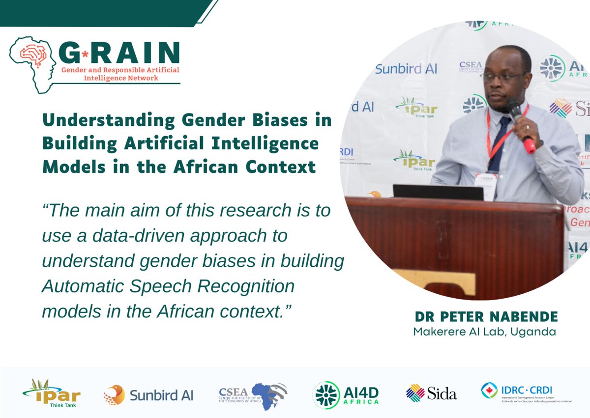 Read the message from Dr Peter Nabende (Makerere AI Lab, Uganda) at the GRAIN Network workshop in Kampala on the theme of 'a collaborative approach to responsible AI and gender' #4IR #AI #IAinAfrica #GenderInclusion #GenderEquality #GRAIN #IPAR #cseaafrica #SunbirdAI #AI #Gender