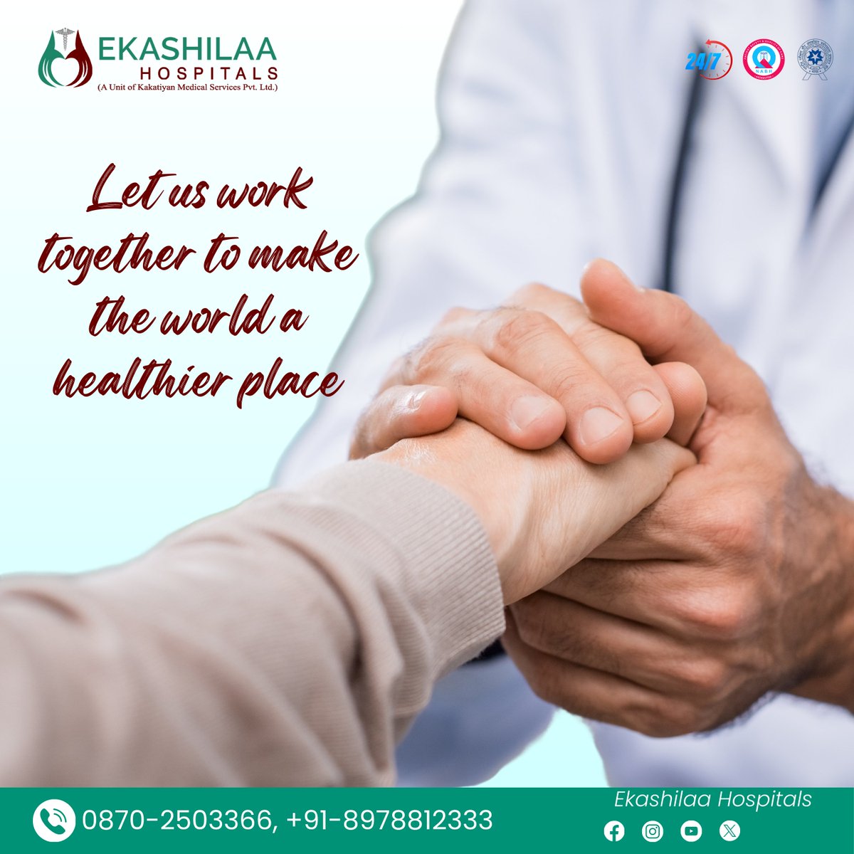 Join hands for a healthier world! Together, we can make a difference. #healthierworld #ekashilaahospital #ekashilaacares #warangal #healthyliving #wellnessjourney #healthyhabits #healthylifestyle #fitfam #healthandwellness #healthylivingtips #healthychoices #healthymindset