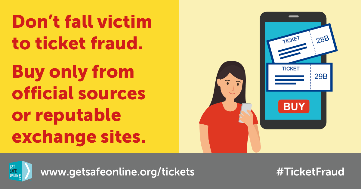 Tickets advertised in places such as social media, online marketplaces and fan forums may be fake or non-existent. This is however authentic the seller may seem and whether they’re advertised at, below or above face value #TicketFraud getsafeonline.org/tickets