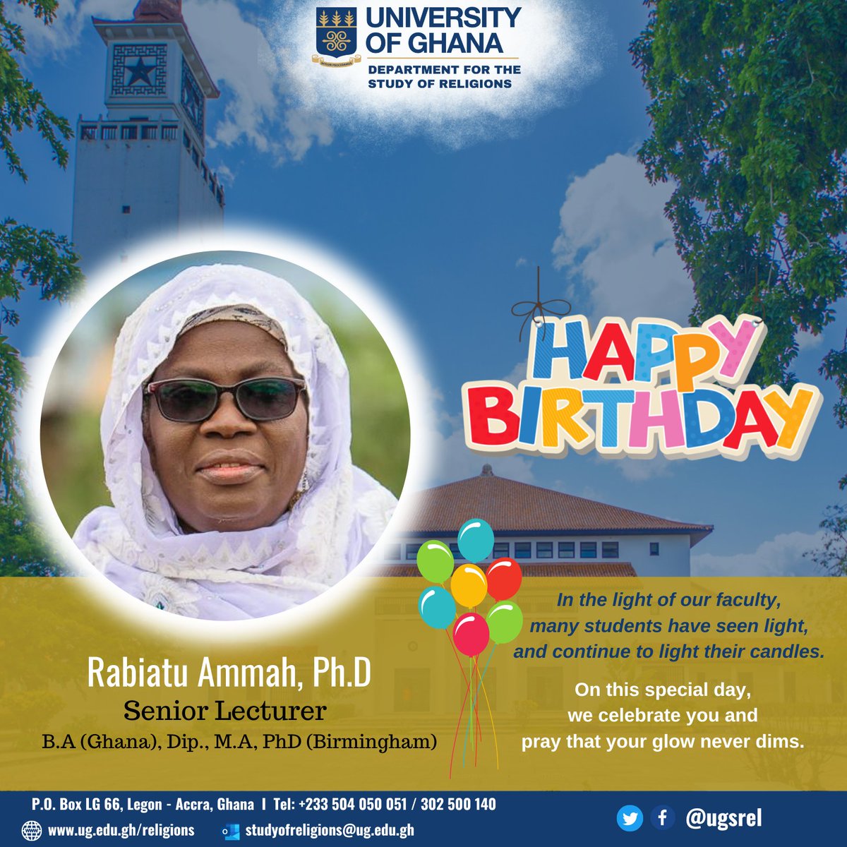 ugsrel's tweet photo. Happy Birthday, Dr Rabiatu Ammah.

🎊 🎊 🎊 https://t.co/Yqb4qFbrD7