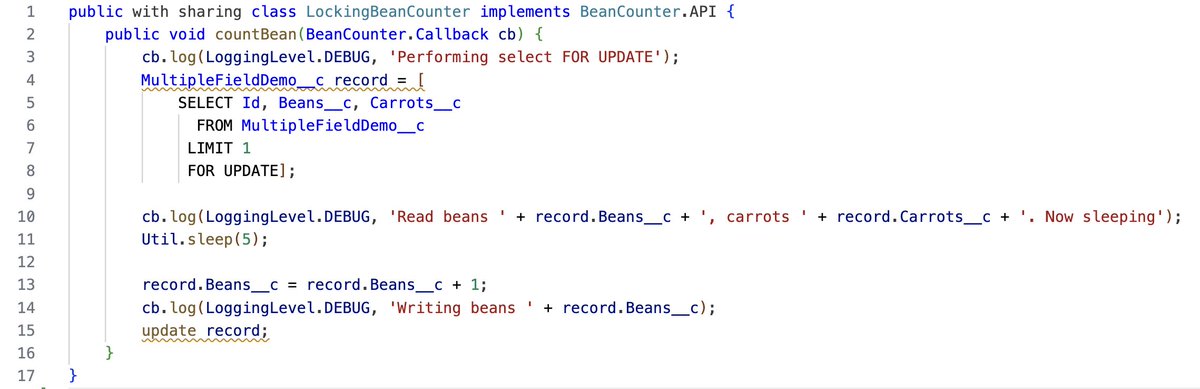 RichardSoftware's tweet photo. @PhilW_SF So I use Platform Events in "Fire Immediately" mode. The allows me to stream debugging information to the front end.

What I'm seeing is that firing the event causes the FOR ACCESS lock to be dropped, but not a DML UPDATE lock. https://t.co/xL22AA6p9e