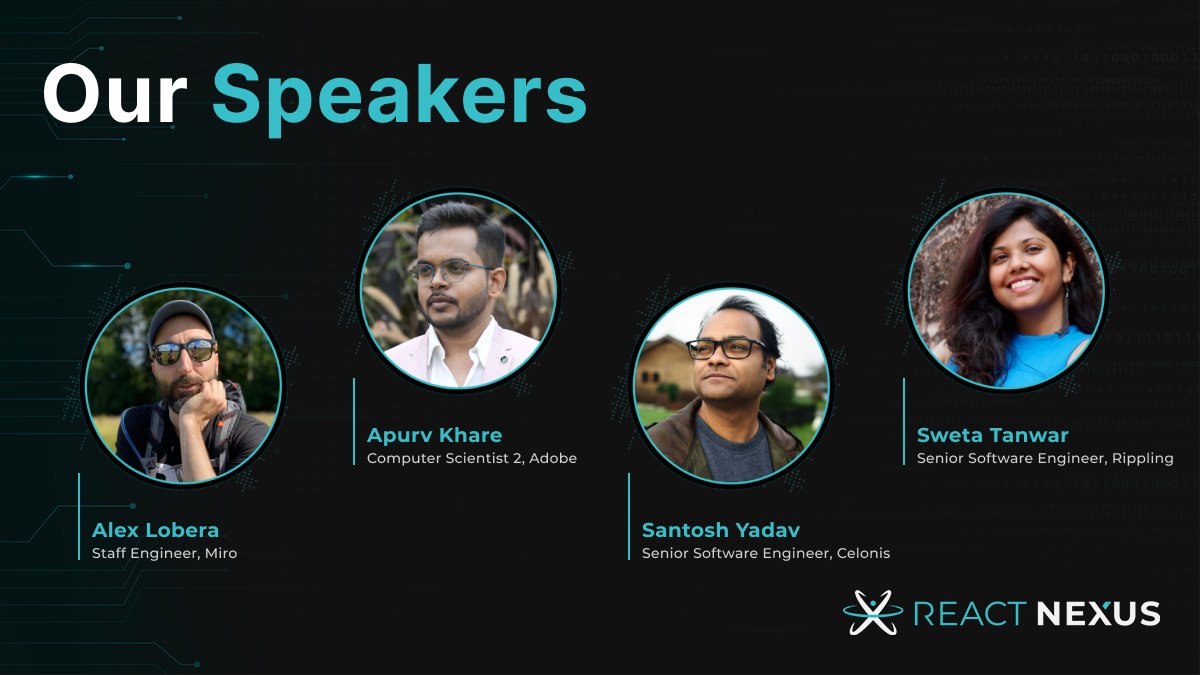 We are super excited to announce that @alex_lobera, @KhareApurv, @SantoshYadavDev, and @SwetaTanwar will be speaking at React Nexus 2024. More speaker announcements coming soon