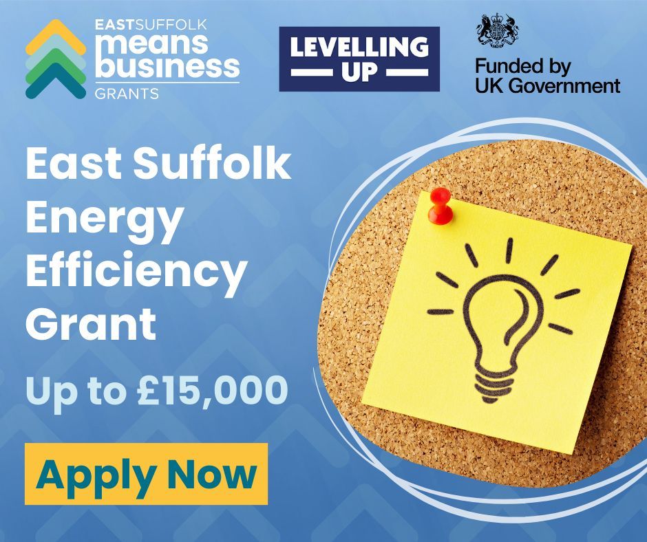 The @EastSuffolk Energy Efficiency Grant is now open for applications until 31st May 2024. The fund is available to SMEs based in East Suffolk, including sole traders, limited companies, “not for profit” groups and social enterprises. Find out more: buff.ly/3WHYiVg