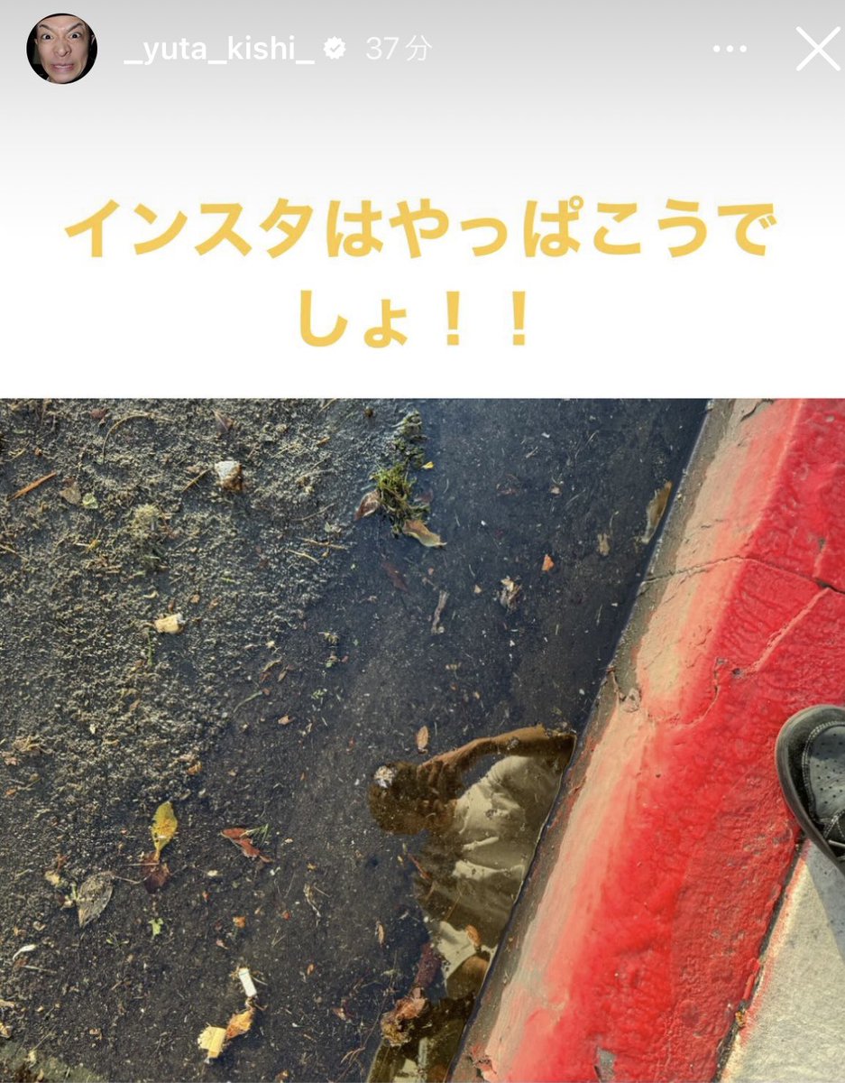 道路脇の水たまりに映る自分の姿を
インスタ映えと思う岸くん。。

その感性好きです😊

#岸優太Instagramストーリー
#kcgram
#岸優太