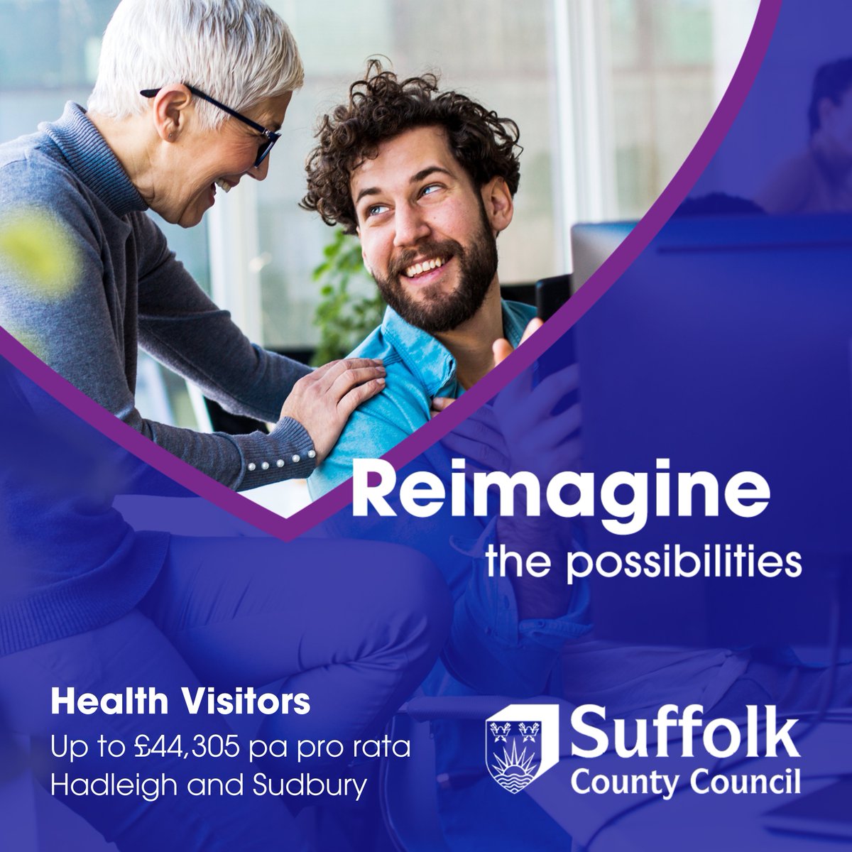 Health Visitor
Suffolk County Council – Hadleigh IP7 6RJ and Sudbury CO10 2DZ (Community based)

For more information and to apply for this job, please visit: suffolkjobsdirect.org/#en/sites/CX_1…

#IpswichJobs #Sudburyjobs #suffolkjobs #suffolkjobsdirect @JCPInSuffolk