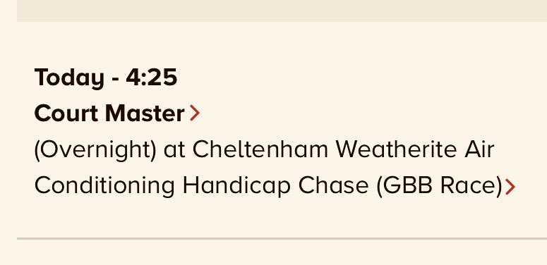 1 Runner for Team @Neil_Mulholland today at @CheltenhamRaces @richiemclernon takes the ride Best of Luck 🤞 @Conoroneill83 @Kieramul @brianfmul @Stevo05946874 @mikeshorsetalk @Paul_Horses1st @JoeSeward1 @vinnygrennan @WeaverRacing @padawanJonathan @SarahKeys2 @william74386052