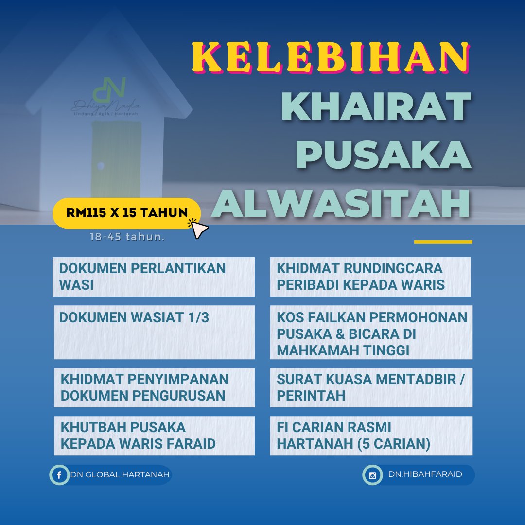 dnhibahfaraid's tweet photo. Buat cara yang betul. Jangan buat cara yang boleh waris lain pertikaikan kemudian hari, yang akhirnya beri kesan kepada isteri dan anak-anak terpaksa berebut faraid juga, akibat membuat solusi yang kurang tepat.

Hampir semua harta yang milik individu, boleh buat Hibah Harta dengan Wasiyyah Shoppe Berhad (WSB).

✅ Cuma untuk kereta, jika dah habis bayar, baru boleh buat. Jika belum, perlu check semula waktu beli kereta dulu ada ambil perlindungan HPRT atau tidak. Jika ada, boleh buat Hibah Kenderaan. Jika tiada, tak boleh buat lagi sehinggalah kereta dah habis bayar.

✅ Untuk rumah, macam biasa, buat Hibah Hartanah Komprehensif. Suami terus boleh beri rumah pada wife, walaupun rumah masih dalam loan bank.

✅ Hibah Akaun Simpanan, Akaun Semasa, Unit Trust, Tabung Haji, ASB, juga boleh buat dengan WSB. Kiraan berdasarkan future savings.

Hampir semua jenis harta boleh buat Hibah di WSB. Cuma sebagai perunding, kita selalu galakkan untuk buat Hartanah atau Kenderaan terlebih dahulu, sebab ia sukar dicairkan/diagihkan.  Harta lain lebih mudah.

Hartanah harta yang paling banyak terbeku. Pewarisan hartanah bukanlah sesuatu yang automatik selepas kematian. Sebelum hartanah dapat diturun milik, banyak proses yang waris-waris perlu lalui.
 
Jika semua umat Islam faham kaedah yang betul dan tahu bagaimana nak melaksanakannya, InsyaAllah harta umat islam yang terbeku dapat dikurangkan.

Rancang Kerana Sayang.

P/s: WSB adalah penyedia dokumen hibah yang terbanyak di Malaysia. Pelanggan kami pun sudah menjangkau lebih 80,000 orang seluruh Malaysia, termasuk Sabah Sarawak.

🙋‍♀️Text untuk saya bantu.
👉 https://t.co/RX835D63Ac
▪️▪️▪️
Dhiya Nadia (DN).
Peruding Pewarisan Harta Islam & Takaful,
Shariah RFP Affiliate,
Wasiyyah Shoppe Berhad (WSB).
Great Eastern Takaful Berhad (GETB).