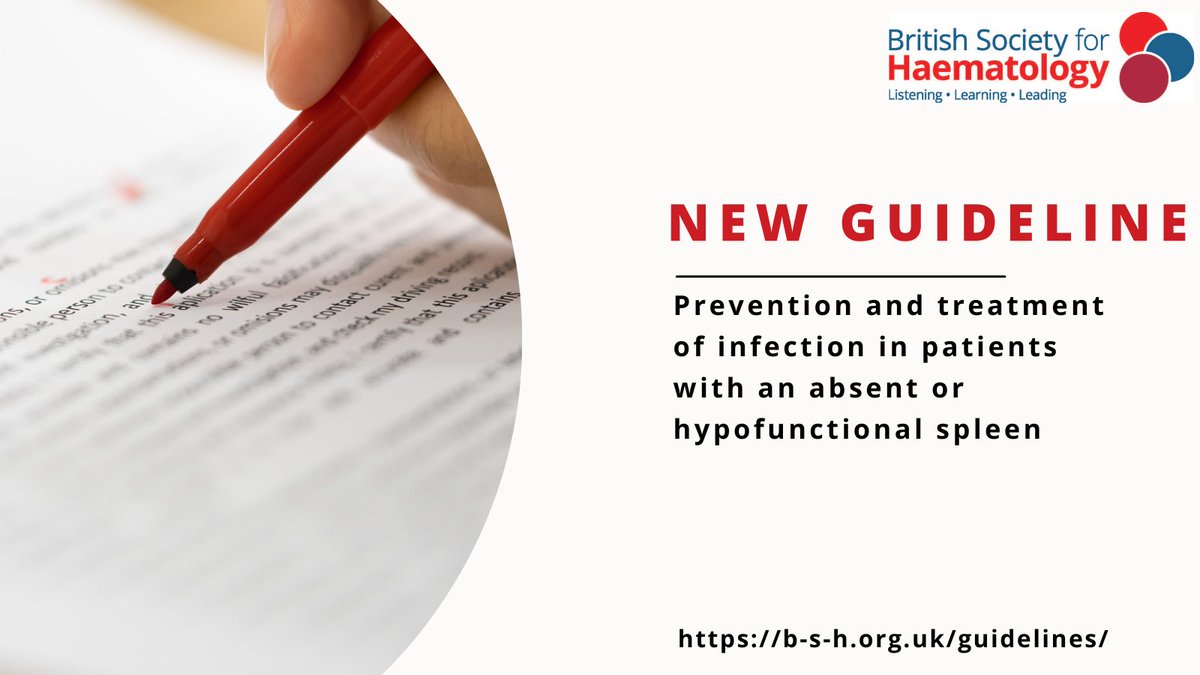 We have recently added a new guideline to our website: Prevention and treatment of infection in patients with an absent or hypofunctional spleen View the #bshguideline here: ow.ly/rUeo50RfY7N