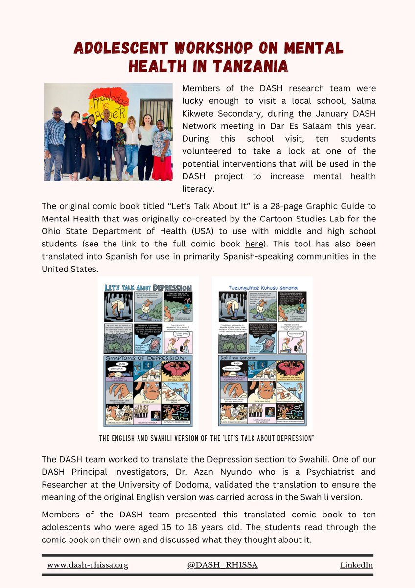 DASH_RHISSA's tweet photo. 📣The DASH project aims to improve adolescent health in the areas of nutrition and physical activity, mental health and violence, and sexual and reproductive health in sub-Saharan Africa. Read more about our latest activities in this newsletter. 📰 👏 https://t.co/spn3bd95t4