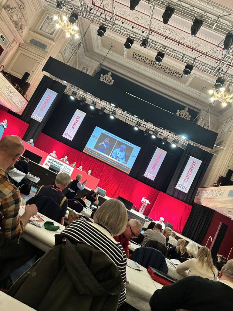 sarahwoolley01's tweet photo. After a great joint fringe held by the @IERUK @M_Star_Online last night we start the final day of STUC Congress today, trade unions and employment rights is the topic this morning!
#STUC24 https://t.co/XxIA6dBajh