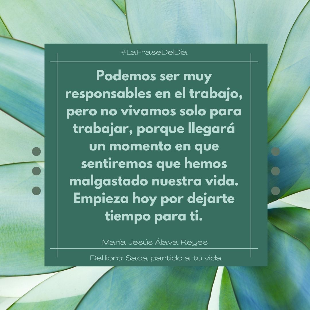 PsicoAlavaReyes's tweet image. ▶️Podemos ser muy responsables en el #trabajo, pero no vivamos solo para trabajar, porque llegará un momento en que sentiremos que hemos malgastado nuestra vida.
Empieza hoy por dejarte #tiempo para ti.
@mjalavareyes 
📚#Libro: alavareyes.com/2020/06/08/sac…
#sacapartidoatuvida