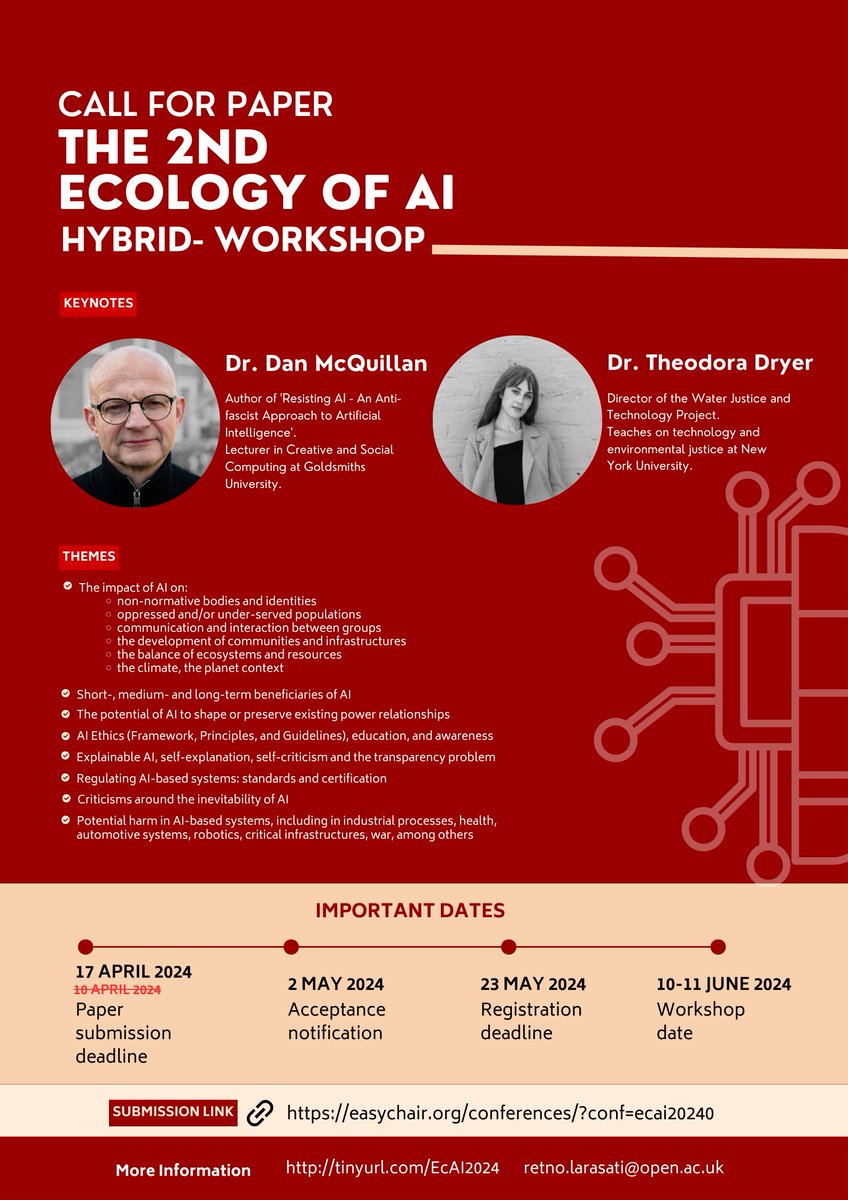 What are the critical ecologies of Artificial Intelligence? Join our discussion at our 2nd Ecology of AI workshop! Deadline for submissions April 17th midnight AOE #artificalintelligence #AI #criticalAI #ecologyofAI