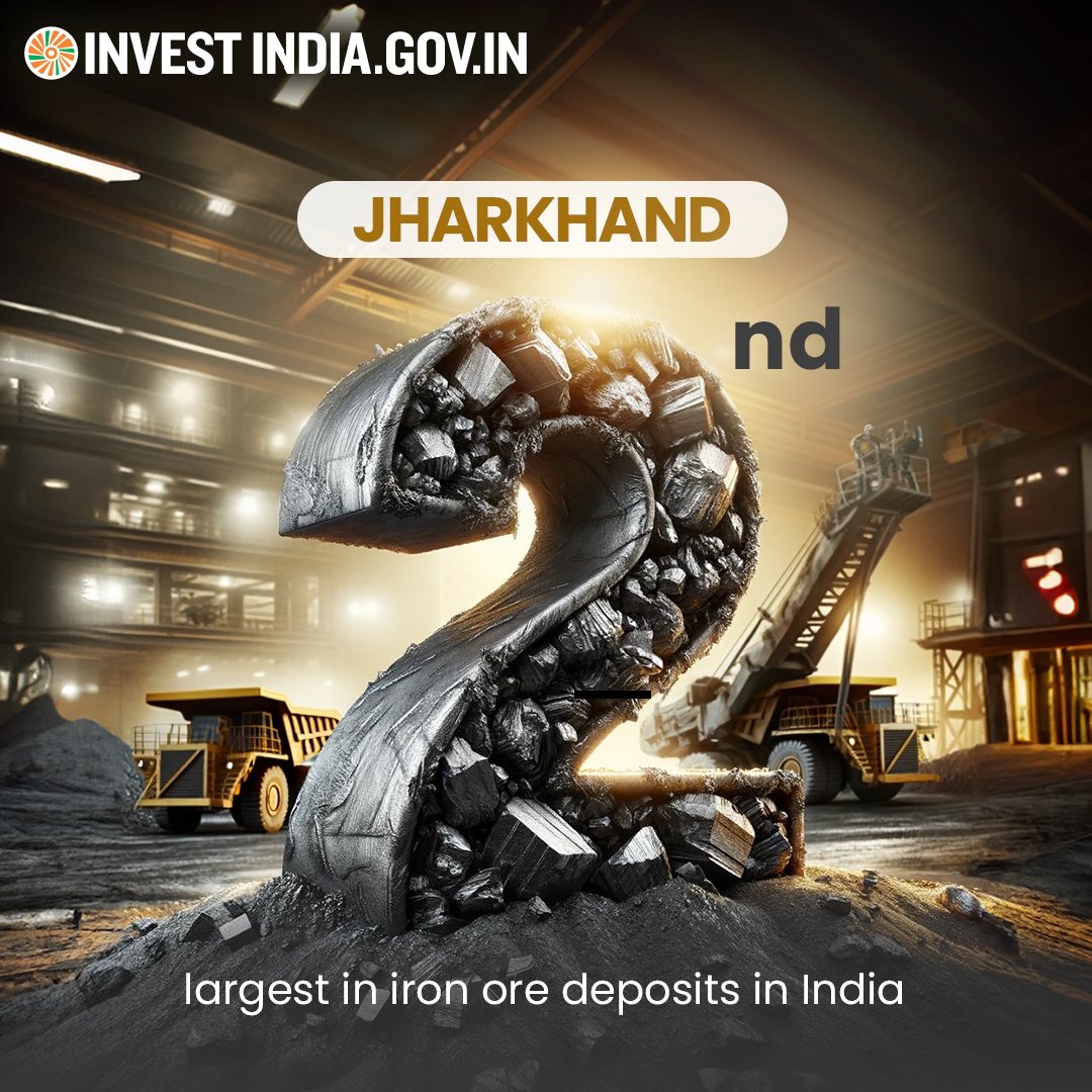 #Jharkhand accounts for 40% of #NewIndia's mineral wealth, positioning it as the go-to destination for mineral-based industries and contributing significantly to economic advancement. Explore more: bit.ly/II-Jharkhand #InvestInIndia #InvestInJharkhand #MetalsAndMining