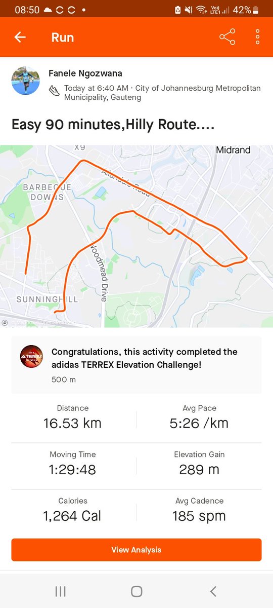 Easy 90 minutes in progressive 30 minutes segments on a hilly route. #Reakitima #WCAC #RoadToComradesMarathon #Nakanjani #NoDoubt #RunningWithTumiSole