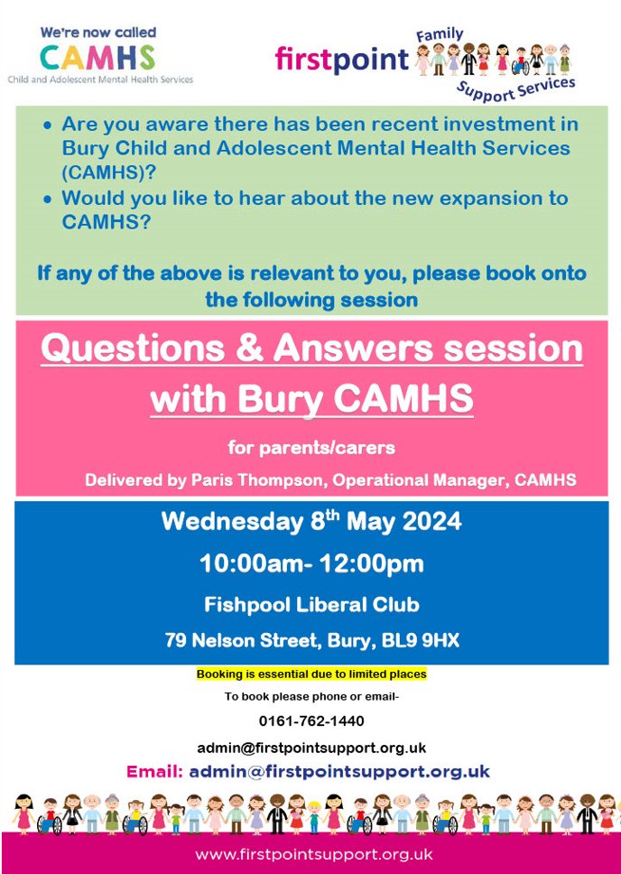 SEND Bury Local Offer (@burylocaloffer) on Twitter photo Parents/Carers Q&A session with Bury CAMHS. To book a place, please email Firstpoint Family Support Services at admin@firstpointsupport.org.uk. Parents/Carers Q&A session with Bury CAMHS. To book a place, please email Firstpoint Family Support Services at admin@firstpointsupport.org.uk.