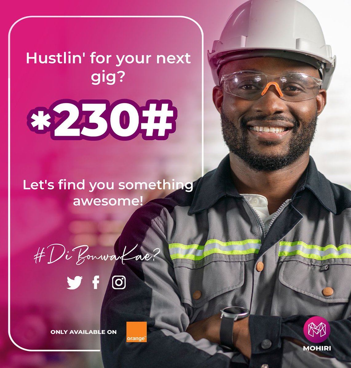 mohiribw's tweet photo. Hey Friends!😊

Quick reminder! O ka iponela your next job easily ka Mohiri. 

Just dial *230# on Orange to subscribe! 

#Mohiri #Dibonwakae *230# https://t.co/U1tj5GxLsG