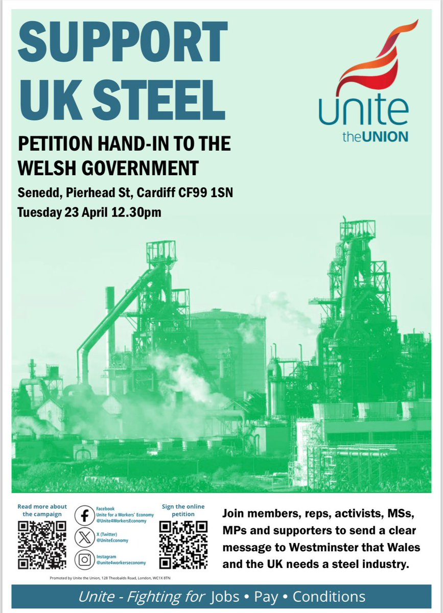 NEXT TUESDAY We will be handing our Save UK Steel petition in to the Welsh Government alongside supportive politicians. Please join us and RT to show your support ✊