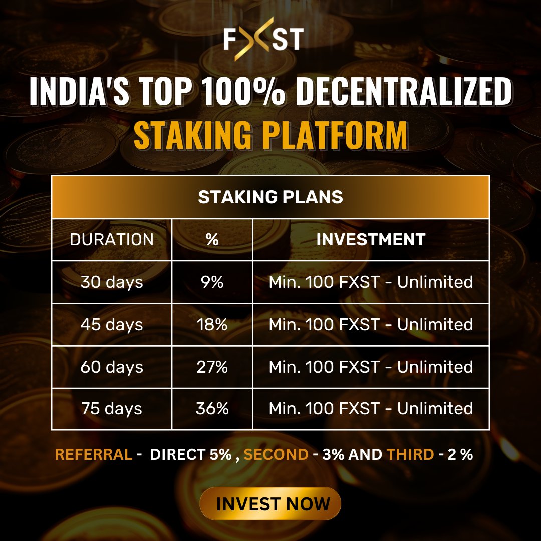 Discover the power of FXST Staking Plans! Stake your FXST tokens today and earn passive income effortlessly. #FXST #FXSTSTOCK #fxstocktoken #StakingRewards #Crypto