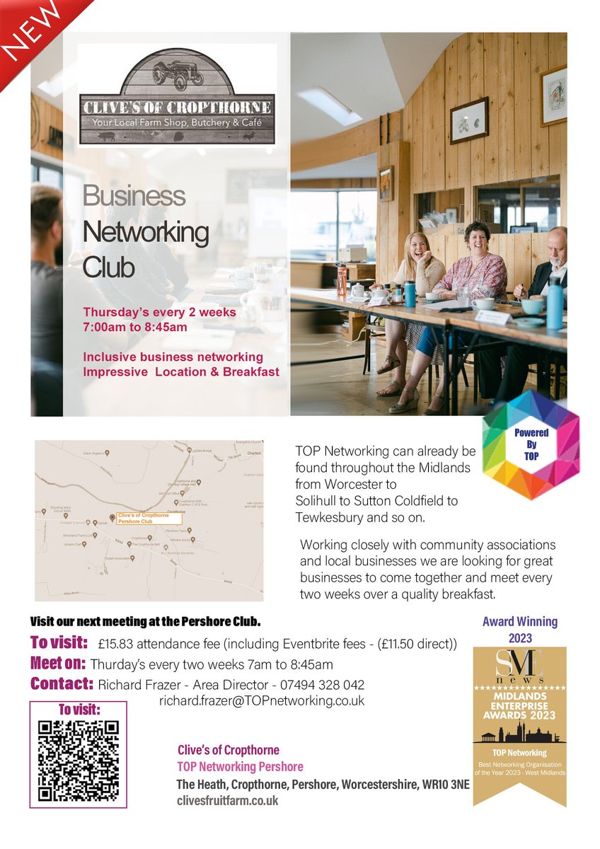Welcome from TOP Networking #Pershore. We meet every 2 weeks - Thurs 7am to 8.45am at Clives of Cropthorne.

A warm welcome awaits you and we look forward to meeting quality local businesses in our growing community.

#topclubs #networkingevents #worcestershirehour