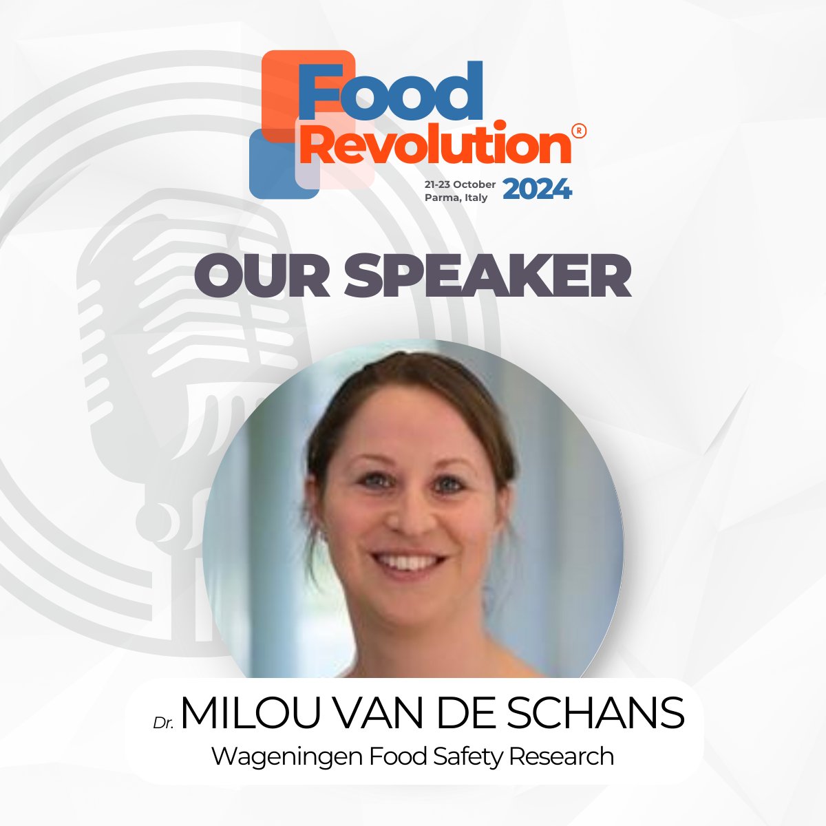 🎙️Here to introduce another esteemed speaker: Dr. Milou van de Schans, from the renowned Wageningen Food Safety Research.

She will share her expertise on #foodsafety in circular food production systems. #CircularEconomy 

Join us:
📅 Date: October 21-23
 📍 Location: Parma, IT